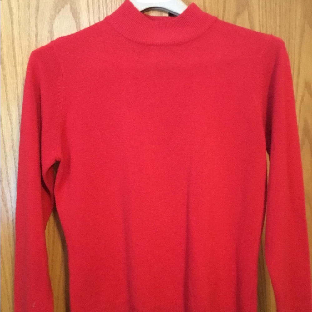 Red cowl neck sweater